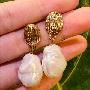 Elegant Gold and White Drop Earrings